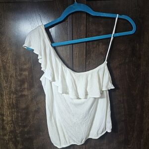 American Eagle Outfitters White Ruffle One-Shoulder Top